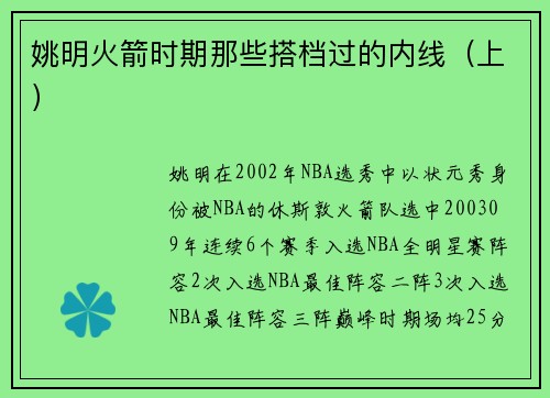 姚明火箭时期那些搭档过的内线(上)
